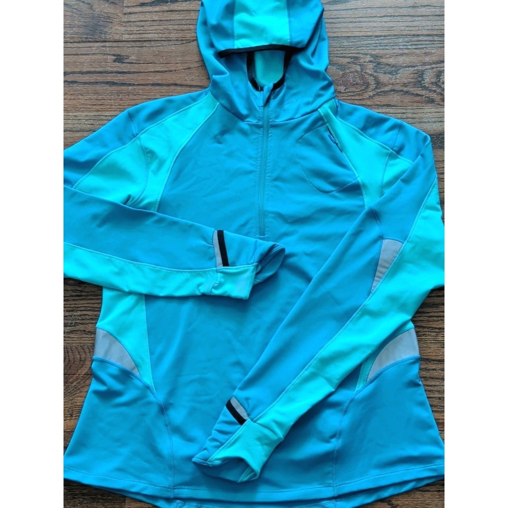 Brooks Women Blue 1/2 Zip Hoody Reflective Running Outdoor Flip Cuffs Reflect XL